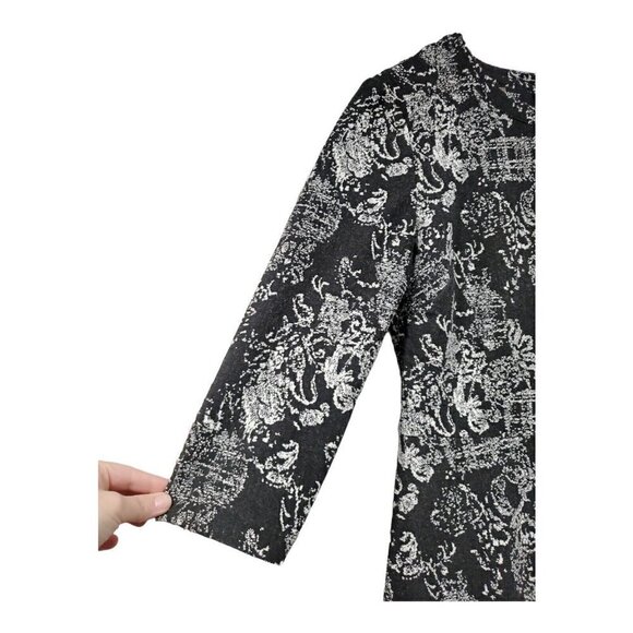 Nine West Women's Black White Fit & Flare Dress Stretch Textured 3/4 Sleeve Sz 8 - Picture 4 of 13